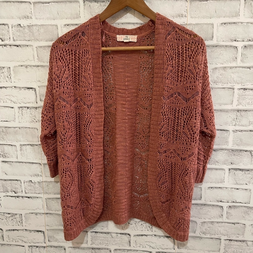 Women’s Pink Republic pinkish orange open front/knit half sleeve cardigan Small
